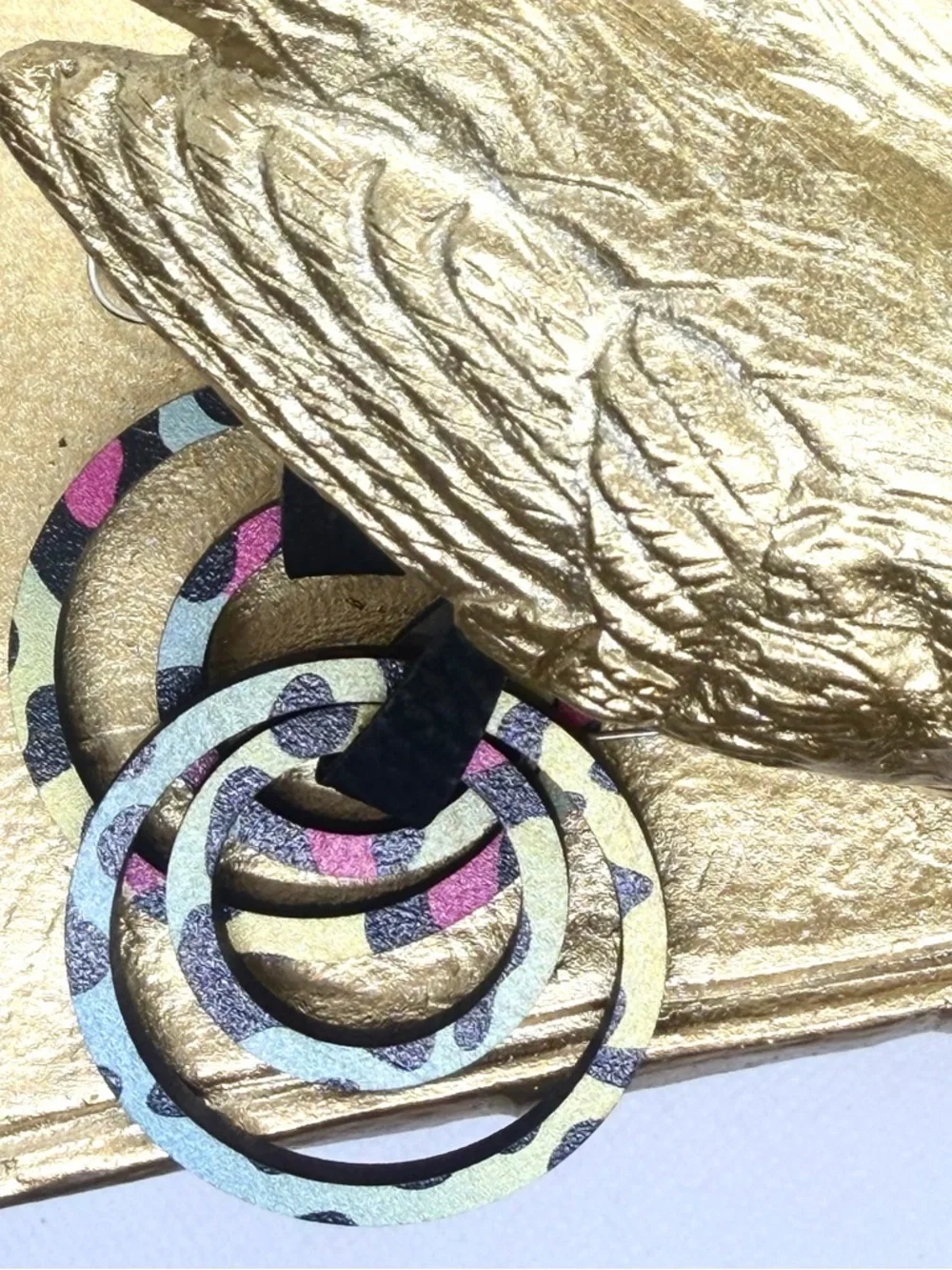 Handmade Lasercut Bright Leopard Print Hoop Earrings - Picture 4 of 5